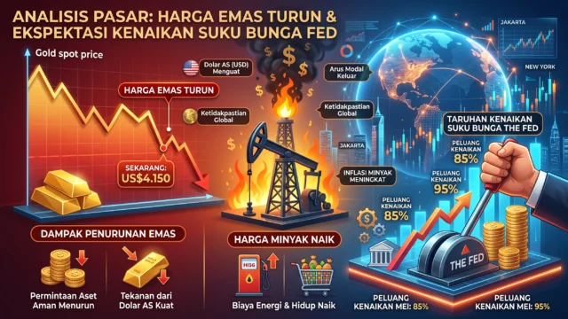 Emas Turun ke US$4.150, Inflasi Minyak Dorong Taruhan Kenaikan Suku Bunga The Fed