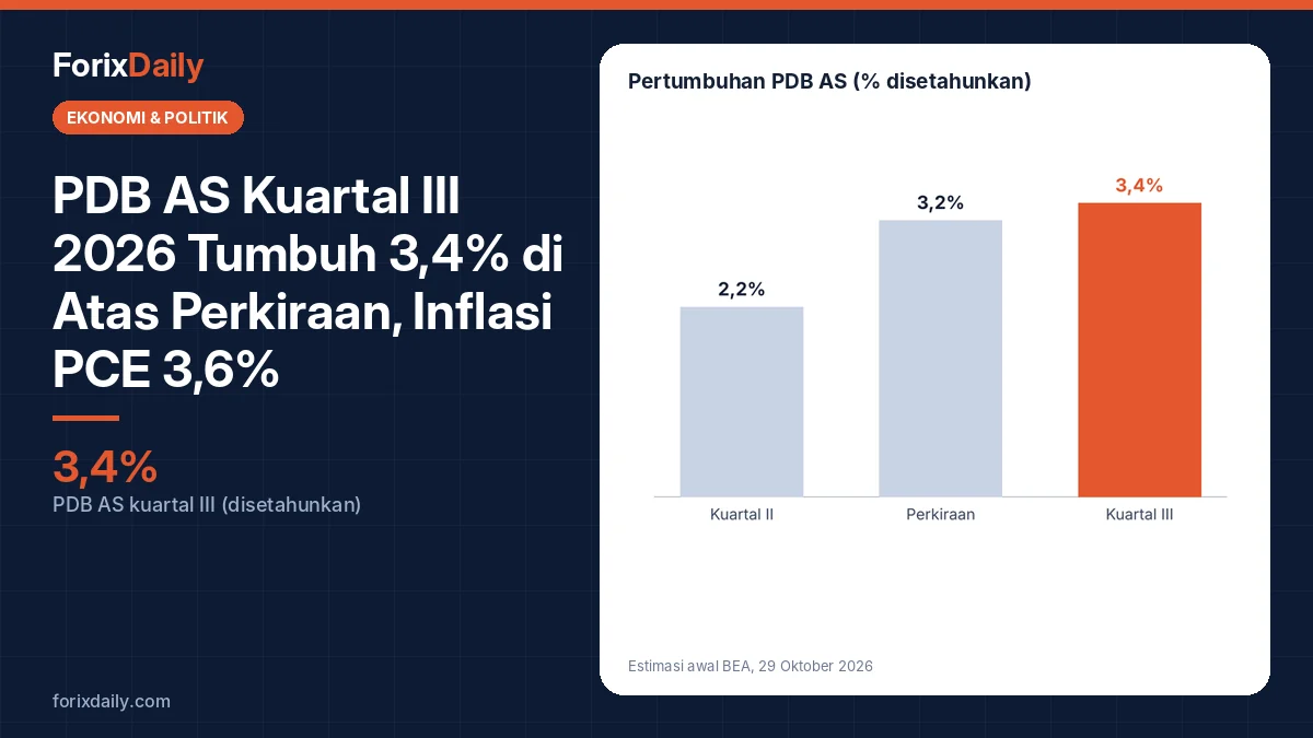 PDB AS Kuartal III 2026 Tumbuh 3,4% di Atas Perkiraan, Inflasi PCE 3,6%: Arah The Fed