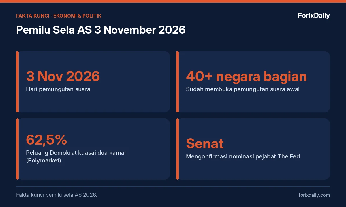 Fakta kunci: Pemilu Sela AS 3 November 2026: Yang Dipertaruhkan dan Skenario Risikonya bagi Pasar