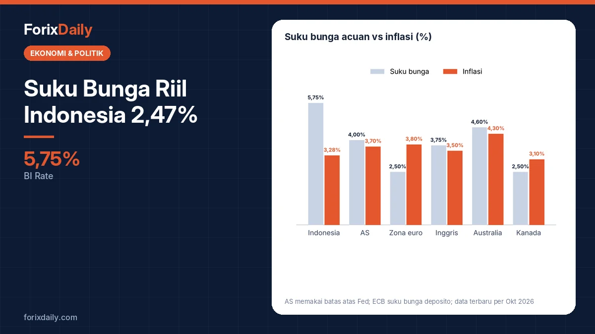 Suku Bunga Riil Indonesia 2,47%: BI Rate 5,75% vs Inflasi 3,28%, Dibanding Negara Lain